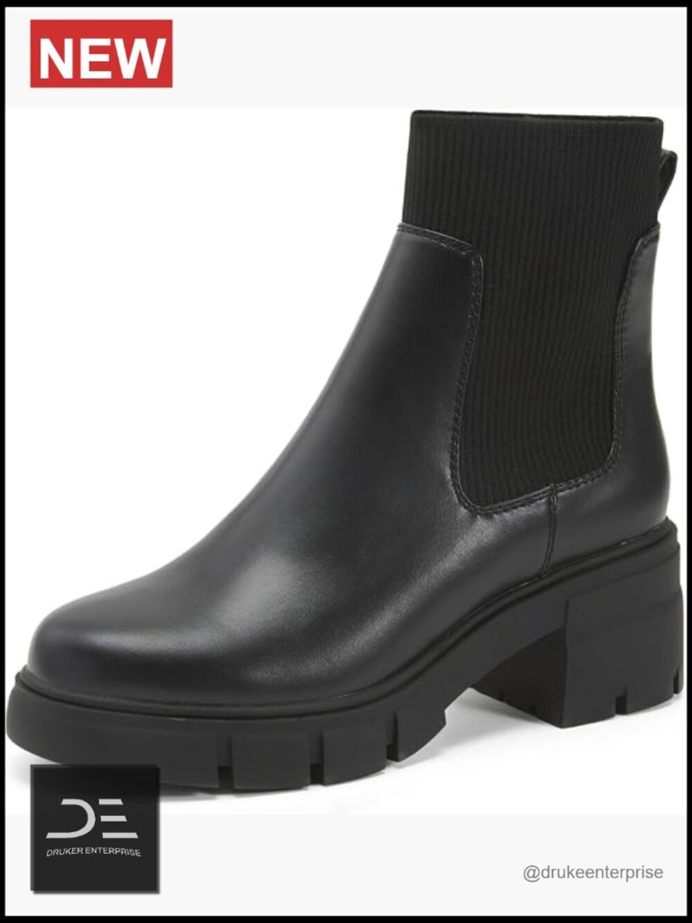 Faux Suede Elastic Chelsea Boots Chunky Block Heel Platform Lug Sole Ankle